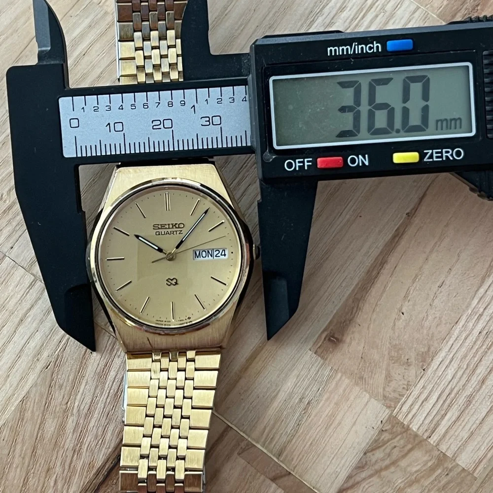 Seiko SQ Vintage Men’s Watch Gold Bracelet, Dial, Case, Day Date New Crystal